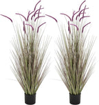 KOL Artificial 5ft 2-Pack Horsetail Reed Grass, 59in Tall Artificial Indoor Outdoor Fake Grass Plant, Home Office Décor Artificial Plants in Pot Faux Plant Greenery, Wedding Decor, Purple