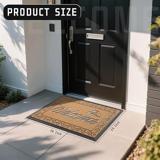 Yimobra Welcome Mat Outdoor Indoor, Waterproof Heavy Duty Front Door Mat Outside Entrance, Extra Sturdy Non-Slip Doormat, Low Profile, Dirt Trapping, 36x24 Inches, Yellow