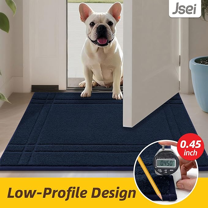 JSEI Entryway Rugs Doormat 32"x48", Non-Slip Dirt Trapper Door Mats Indoor, Washable Absorbent and Stain Resist Welcome Floor Mat for Front Door, Dog Door Mat, Muddy Wet Shoes & Paws, Navy Blue