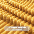 NEWCOSPLAY Super Soft Throw Blanket Mustard Yellow Premium Silky Flannel Fleece 3D Ribbed Jacquard Lightweight Bed Blanket All Season Use (Mustard Yellow Ribbed, Throw(50"x60"))
