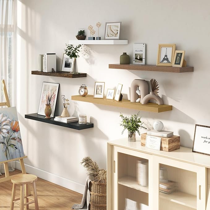 Dreamland 40 Inches Floating Shelves for Wall, 9.3" Deep Long Floating Shelves Set of 2, Large Display & Storage Shelf, Wall Shelf for Bathroom Bedroom Living Room Kitchen Office, Walnut