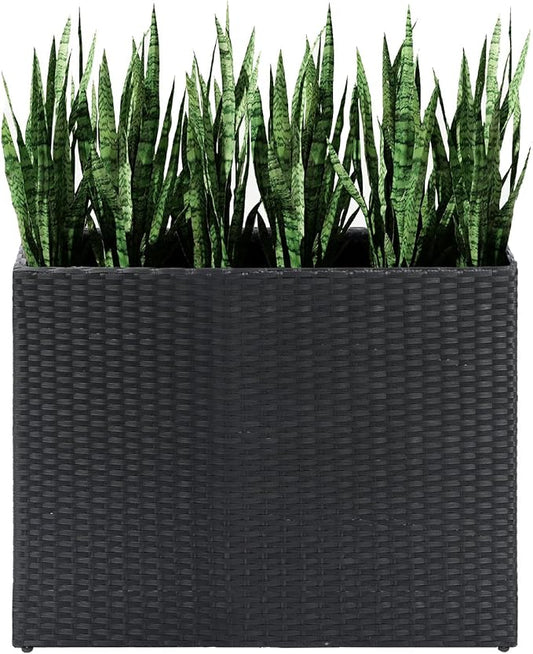 LEWIS&WAYNE Tall Planters for Outdoor Plants Handmade Wicker Large Rectangular Block Planter Box with Removable Liners Modern Planter for Indoor Outdoor Patio Deck - Black