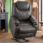 SALOHZA Power Lift Recliner Chair for Elderly with Massage and Heat for Living Room, Electric Recliner Chair for Adults with USB/Type C Port/Cup Holders, PU Faux Leather, Grey