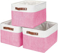 Storage Bins Large Fabric Storage Baskets for Shelves 3 Pack, Decorative Linen Closet Baskets with Handles for Organizing, Shelf, Clothes, Home, Office, 15x11x9.5Inches (Pink&White)
