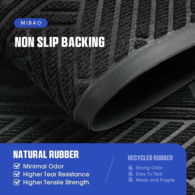 Mibao Front Door Mat Outside Entrance, Durable Outdoor Indoor Mat, Low Profile Heavy Duty Doormat, Non-Slip, Traps Dirt and Moisture, Easy Clean Patio Porch Entryway Mat, 29.5" x 17", Black