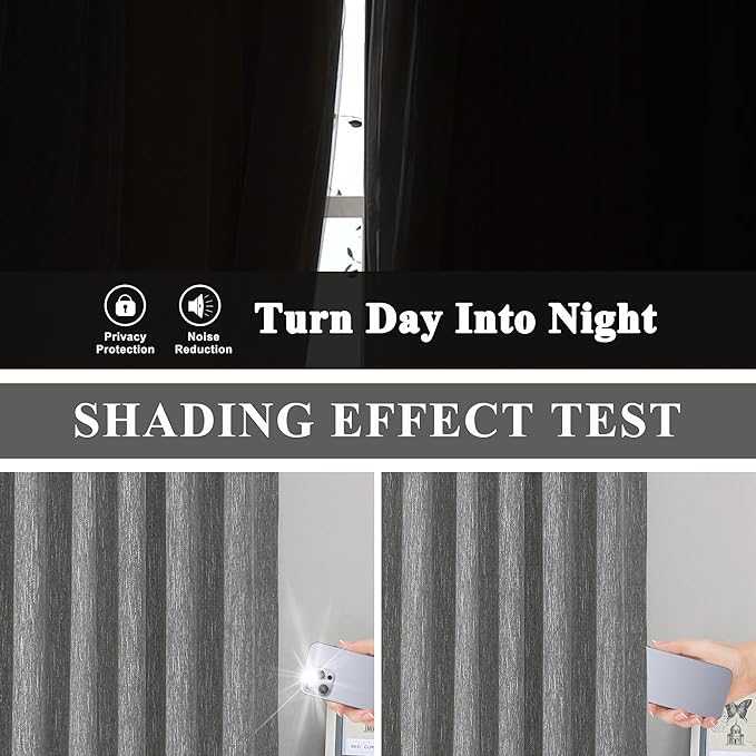 Vision Home Charcoal Grey Full Blackout Curtains Pinch Pleated Room Darkening Window Curtains 95 inch for Living Room Bedroom Thermal Insulated Pinch Pleat Drapes with Hooks Back Tab 2 Panel 40"Wx95"L