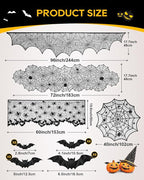 eZAKKA 5 Pack Halloween Decorations Indoor Halloween Spider Web Tablecloth Table Runners Fireplace Mantel Scarf Cobweb Lampshade Scary 3D Bats for Parties Gothic Spooky Home Decoration