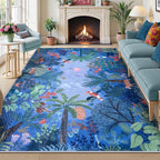 LIVEBOX Washable Jungle Animal Print Rugs 9x12 Blue Rugs for Living Room, Stain Resistant Soft Kids Area Rugs for Bedroom, Non-Skid Modern Dining Room Rug Floor Carpet for Playroom Kids Nursery