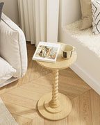 Masupu Round Side Table, Small End Table for Small Spaces, Pedestal Drink Table with Solid Wood Leg for Living Room, Bedroom, Corners(Natural)