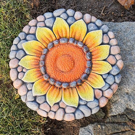 Sunflower Stepping Stones Outdoor Garden - Pavers for Outside Walkway Garden Stones Garden Stepping Stones Outdoor Decorative Stone for Garden 9.5 * 9.5 * 0.7 Inch LC Lcdecohome