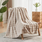 NEWCOSPLAY Faux Fur Throw Blanket Linen Bubble Blanket Thick Warm Soft for Couch Sofa Bed 550GSM (Linen, Throw(50"x60"))