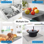 Searik Over The Sink Dish Drying Rack, Roll up Sink Dish Drainer Rack Foldable Kitchen Stainless Steel Dish Rack Sink Drying Rack (17.7"x 11.8")