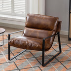 DUOMAY Mid-Century Accent Chair Armchair, Comfy PU Leather Leisure Chair Lazy Chair with Metal Leg for Living Room Bedroom Office Apartment, Brown