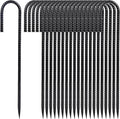 12 Inch Heavy Duty Rebar Stakes, 20-Pack Galvanized Steel J Hook Tent Stakes for Outdoor Decorations, Inflatables, Fencing, Gardening, Gazebo and Swing Set Anchors
