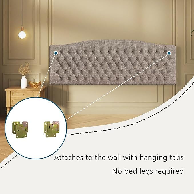 Linen Upholstered Headboard King/Cal King Size Latest Model Wall Mount, Bed Frame Mount, Featuring High-Density Sponge Padding, Luxury Texture Easy Assembly Comfort and Style-Linen