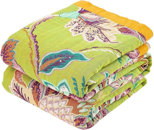 Fall Throw Blanket, 100% Cotton Soft Rustic Boho Throw Blanket for Bed, 60"x80" Farmhouse Decor Bed Flower Blankets, Light Weight Reversible Bohemian Throw Quilt