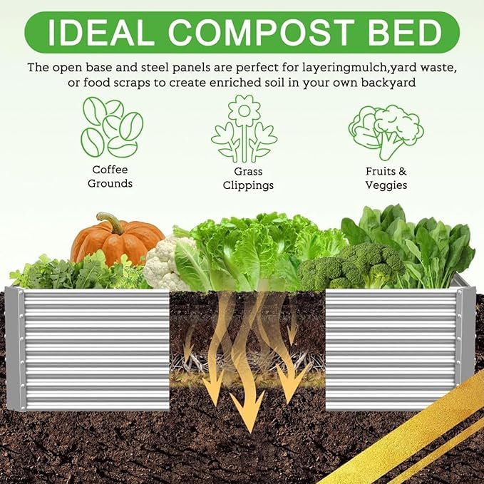 2 Pack 8x4FT Tall Galvanized Raised Garden Bed Outdoor,Metal Garden Bed for Vegetables,Steel Raised Beds for Gardening,Above Ground Garden Box for Flower-Y2G