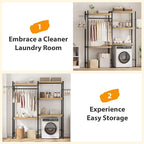 5-Tier Over-The-Washer Shelf - Adjustable 28" Laundry Organizer with 100lb Double Wood Shelves, Space-Saving Storage Unit for Small Homes (Natural & Black)