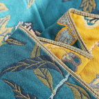 Boho Muslin Blanket for Adults 4-Layer Gauze 80 x 90 Inches Soft Cozy 100% Cotton Summer Cooling Blanket Floral Decor for Sofa Bed Coverlet Both Sides (Flowr Branch Teal, 80 x 90 in)