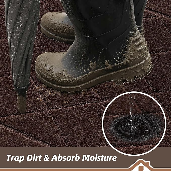 BEQHAUSE Dirt Trapper Door Mat 20" x 32", Doormat Non-Slip Entryway Rugs Washable, Dog Door Mat Stain Resistant and Absorbent Welcome Floor Mat for Front Back Door, Muddy Wet Shoes & Paws, Brown