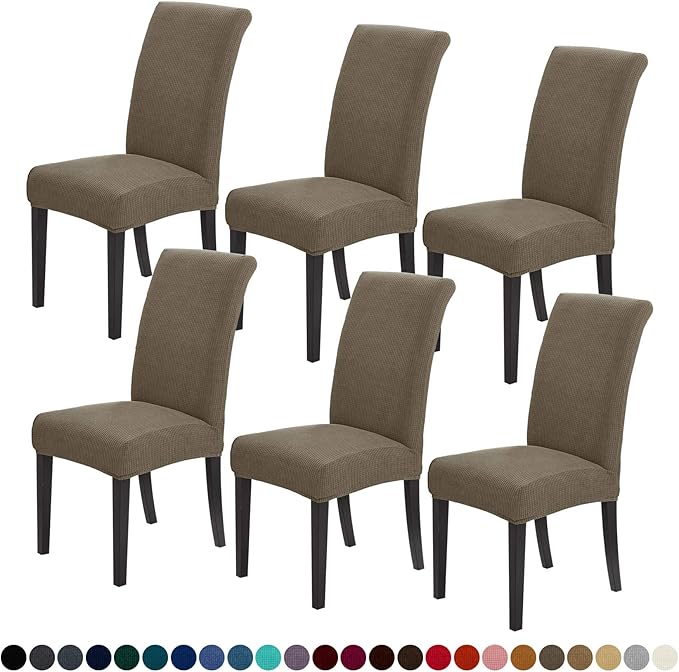 Joccun Chair Covers for Dining Room Set of 6,Dining Chair Slipcovers Stretch Dining Room Chair Covers Seat Protector,Washable Parsons Chair Cover for Home,Hotel,Banquet(Fossil,6 Pack)