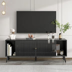 Mid Century Modern TV Stand for Televisions up to 70 Inches, with Sliding Doors and Storage, Television Stands, TV Consoles, Media Consoles for Living Room, 63 Inch (Black)
