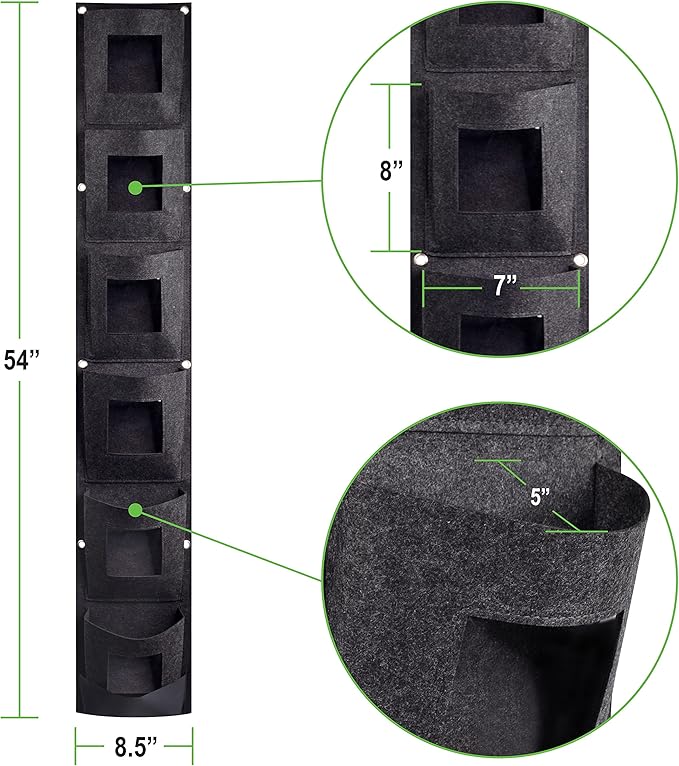 Hanging Planter Bags, Vertical Garden Planting Wall Gardening Grow Bag, 6 Pockets Large Wall Planter - Indoor Outdoor Plants Flowers Herbs, Waterproof Reusable