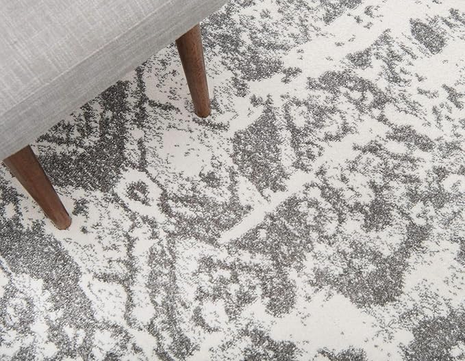 Unique Loom Rosso Collection Vintage, Geometric, Bohemian, Traditional, Distressed, Southwestern Area Rug, Round 3' 3" x 3' 3", Light Gray/Ivory