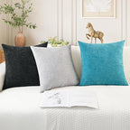 CaliTime Throw Pillow Covers Decorative 12 X 20 Inches Pack of 2 Cozy Chenille Cushion Cases for Couch Sofa Bed Living Room Home Lake Blue