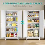75" Tall Pantry Cabinet,Farmhouse Kitchen Pantry Storage Cabinets with 2 Doors and 5 Shelves,White Metal Storage Cabinet,Large Cupboard for Home,Kitchen,Dining/Living Room