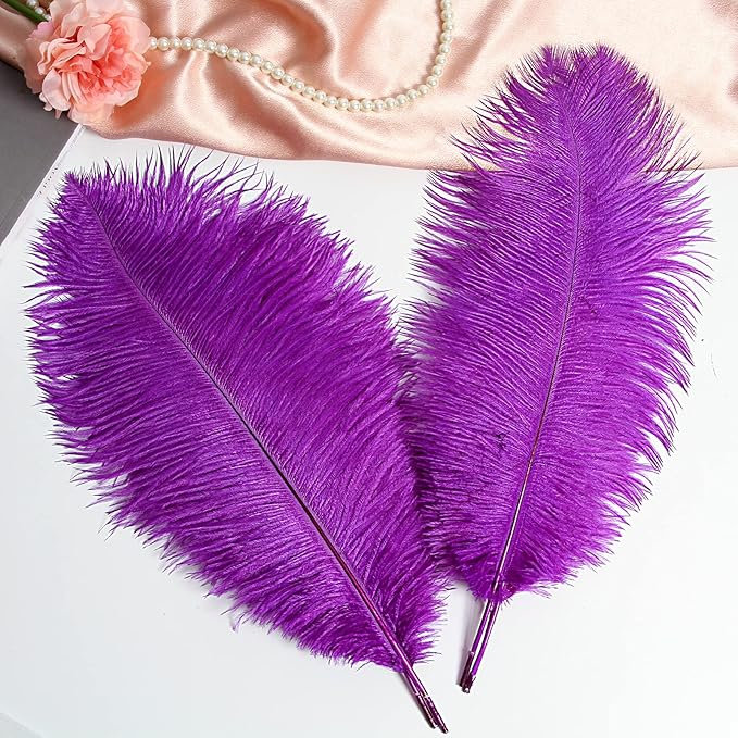 THARAHT 12pcs Purple Ostrich Feathers Natural Bulk 16-18Inch 40cm-45cm for Wedding Party Centerpieces Easter Gatsby and Home Decorate Ostrich Feather
