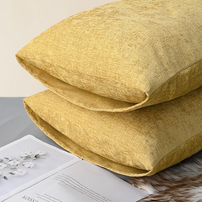 CaliTime Throw Pillow Covers Decorative 20 X 26 Inches Pack of 2 Cozy Chenille Standard Pillow Shams Cases for Couch Sofa Bed Living Room Home Gold