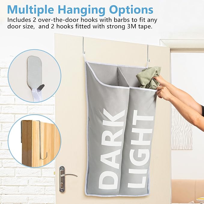 Hanging Laundry Hamper Bag XL 40x22", Space Saving over the Door Storage Bags, Behind the Door Hampers for Dirty Clothes & Wall Mounted Basket for Bathroom, Organizer for Small Room Spaces RV