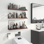 Heimlove Floating Shelves for Wall, 24 Inch Long Wood Floating Shelves Set of 3, Wall Mounted Hanging Shelf for Bathroom Bedroom Kitchen, Walnut