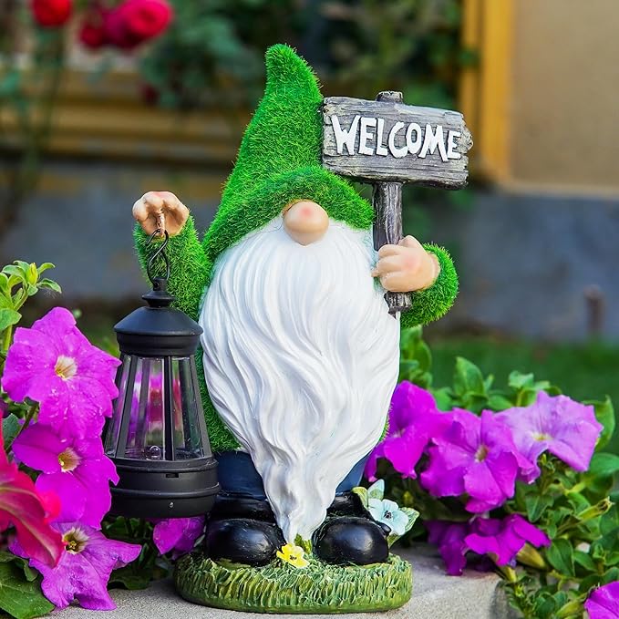Garden Gnomes Outdoor with LED Solar Light - 11’’ Funny Gnome Decorations/ ornaments for Home/Yard/Patio Solar Lantern Garden Statues - Decor -Deals/clearance - Housewarming/Birthday Gifts