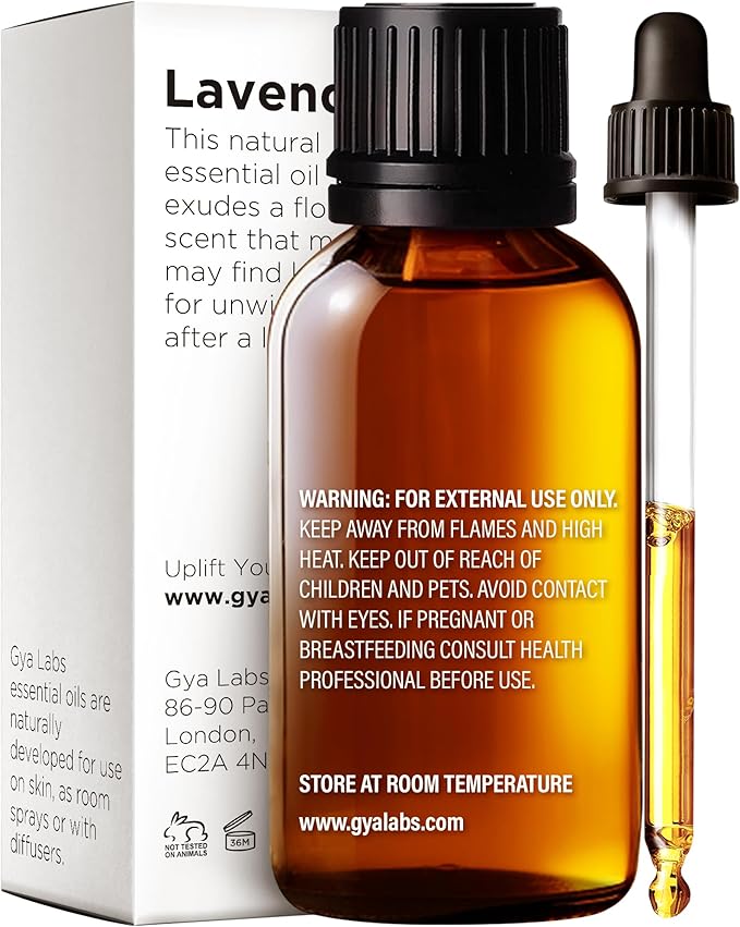Gya Labs Lavender Essential Oil for Diffuser - 100% Pure Natural Lavender Oil for Skin, Hair, Massage, Candle Making & Aromatherapy (1.02 Fl Oz)