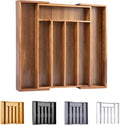 Bellsal Acacia Silverware Organizer Kitchen Drawer Organizer Expandable Bamboo Utensil Holder Cutlery Tray for Kitchen Utensil and Flatware Bedroom Office