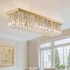 Rectangle Chandelier 8-Light Crystal Chandeliers, Modern Dining Room Light Fixture Luxury Gold Rectangular Flush Mount Chandelier Ceiling Light for Dining Room Living Room Kitchen Island Bar L40 Inch