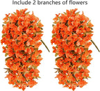 Bougainvillea Artificial Flowers Plants for Outdoors Outside Fall Autumn Decor, 2 pcs Faux Silk Long Trailing Vines UV Resistant Look Real Orange Fake Flowers for Front Door Porch Planter Urn Patio