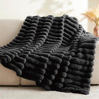 BEDELITE Faux Fur Throw Blanket for Couch, Soft and Cozy Luxurious 3D Striped Fluffy Blanket, 770GSM Thick Warm Plush Fuzzy Faux Rabbit Fur Blanket for Women Gift (Black, 60"x 80")