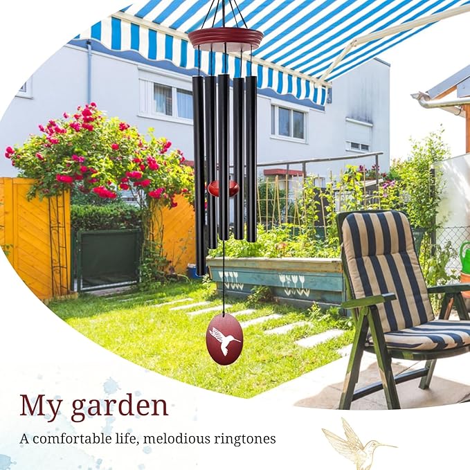 Hummingbird Wind Chimes – 33" Outdoor Tuned Melody Wind Chime, Soothing Memorial Gift for Mom & Grandma, Weather-Resistant Metal Chimes for Garden, Patio, Yard & Home Décor