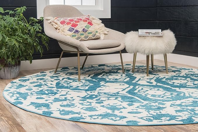 Unique Loom Rosso Collection Vintage Traditional Distressed Blue Round Rug (8' 0 x 8' 0)