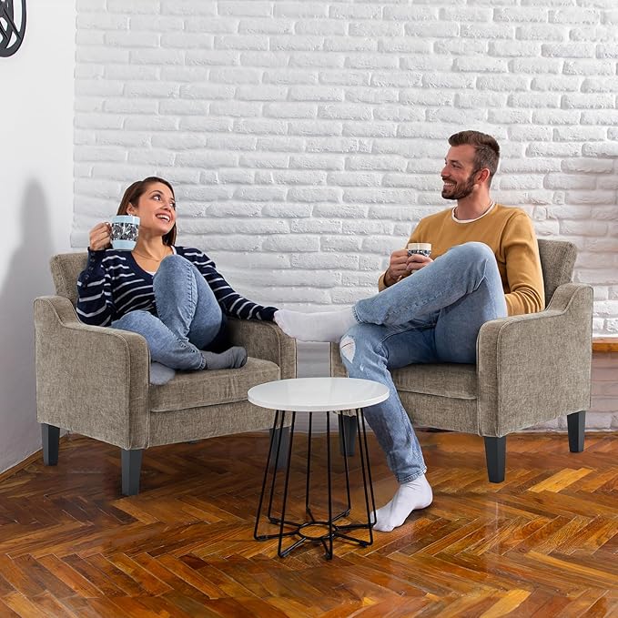 VINGLI Accent Chairs Set of 2 Living Room Chairs Light Brown Reading Chair for Bedroom Scooped Arm Chair Mid Century Modern Accent Chairs Upholstered Comfy Chair for Apartment, Waiting Room