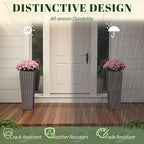 JUMMICO Set of 2 Resin Rattan Tall Planters for Outdoor Plants, Large Tapered Planters with Drainage Holes&Inner Trays, Flower Pots for Garden, Patio, Porch, Backyard (Brown, 24'')