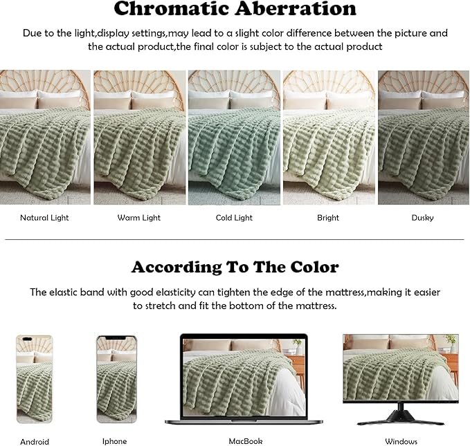 NEWCOSPLAY Faux Fur Throw Blanket Sage Green Bubble Blanket Thick Warm Soft for Couch Sofa Bed 550GSM (Sage Green, Throw(50"x60"))