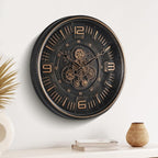 Maxstar Large Vintage Moving Gear Wall Clock, 20''Battery Operated Industrial Steampunk Metal Decor for Living Room, Office,Fireplace, Farmhouse(Arabic Number-Bronze)
