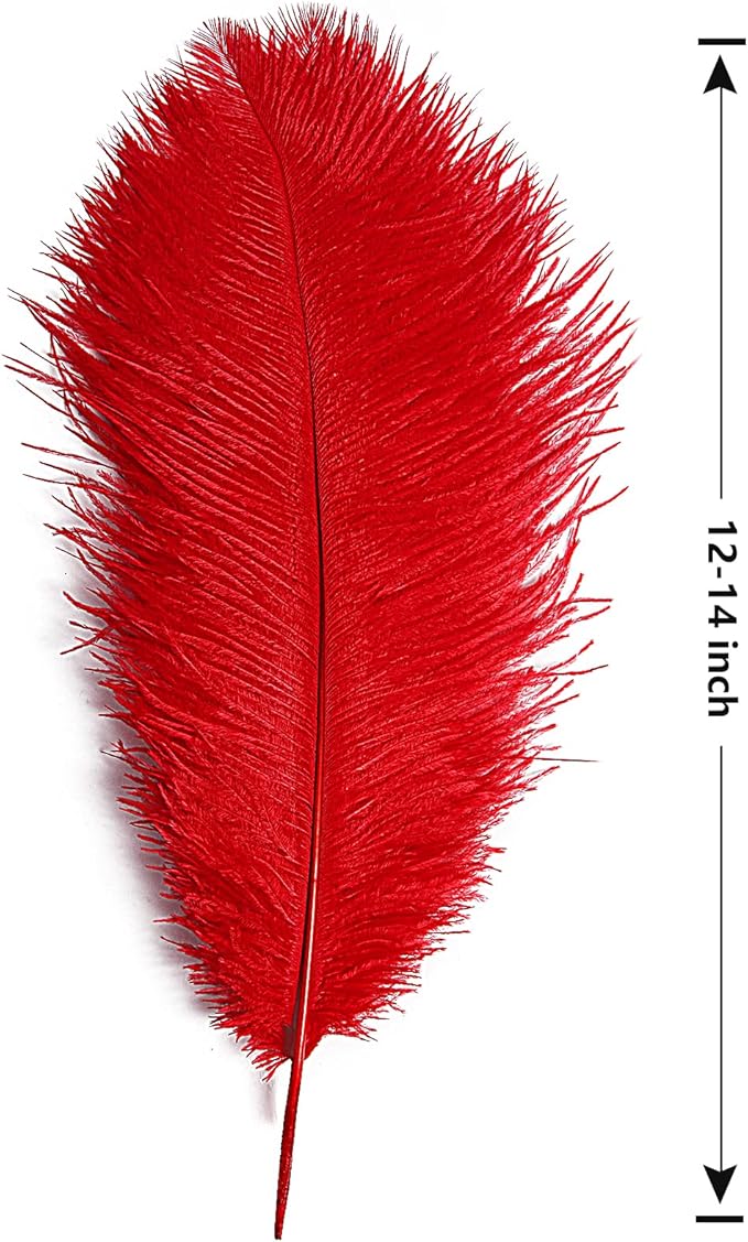 THARAHT Red Ostrich Feathers 12pcs Large Natural Bulk 12-14Inch 30cm-35cm for Wedding Party Centerpieces Halloween and Home Decoration Feathers