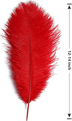 THARAHT Red Ostrich Feathers 12pcs Large Natural Bulk 12-14Inch 30cm-35cm for Wedding Party Centerpieces Halloween and Home Decoration Feathers