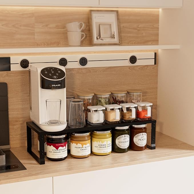 Expandable Spice Rack,Stackable Storage for Cabinet, Multi-Functional Kitchen Shelving,Height-Adjustable,Sustainable Organizer Solution(3Packs/Black/Large)