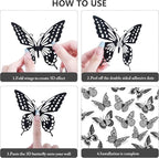 SAOROPEB 3D Butterfly Wall Decor 48 Pcs 4 Styles 3 Sizes, Gold Butterfly Decorations for Butterfly Birthday Decorations Butterfly Party Decorations Cake Decorations, Removable Stickers (Black)